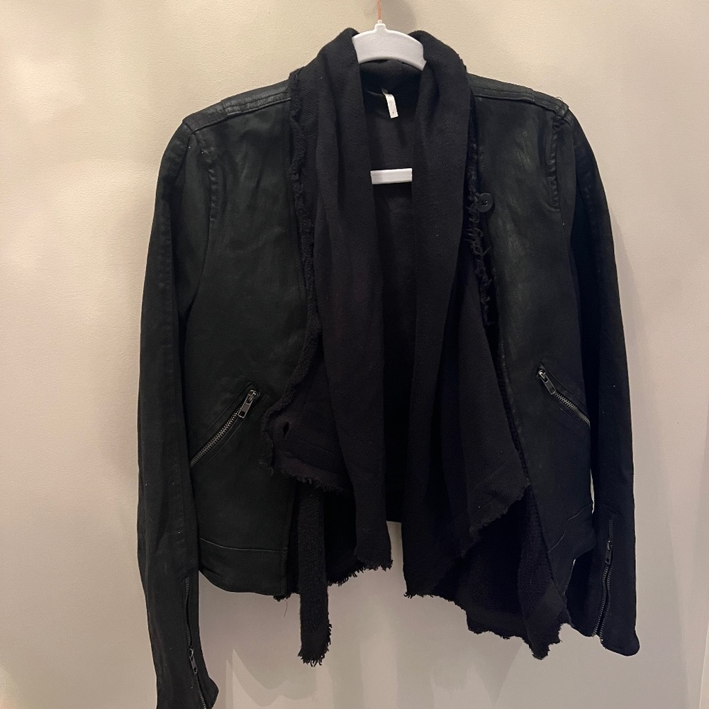 Black leather and knit free people jacket